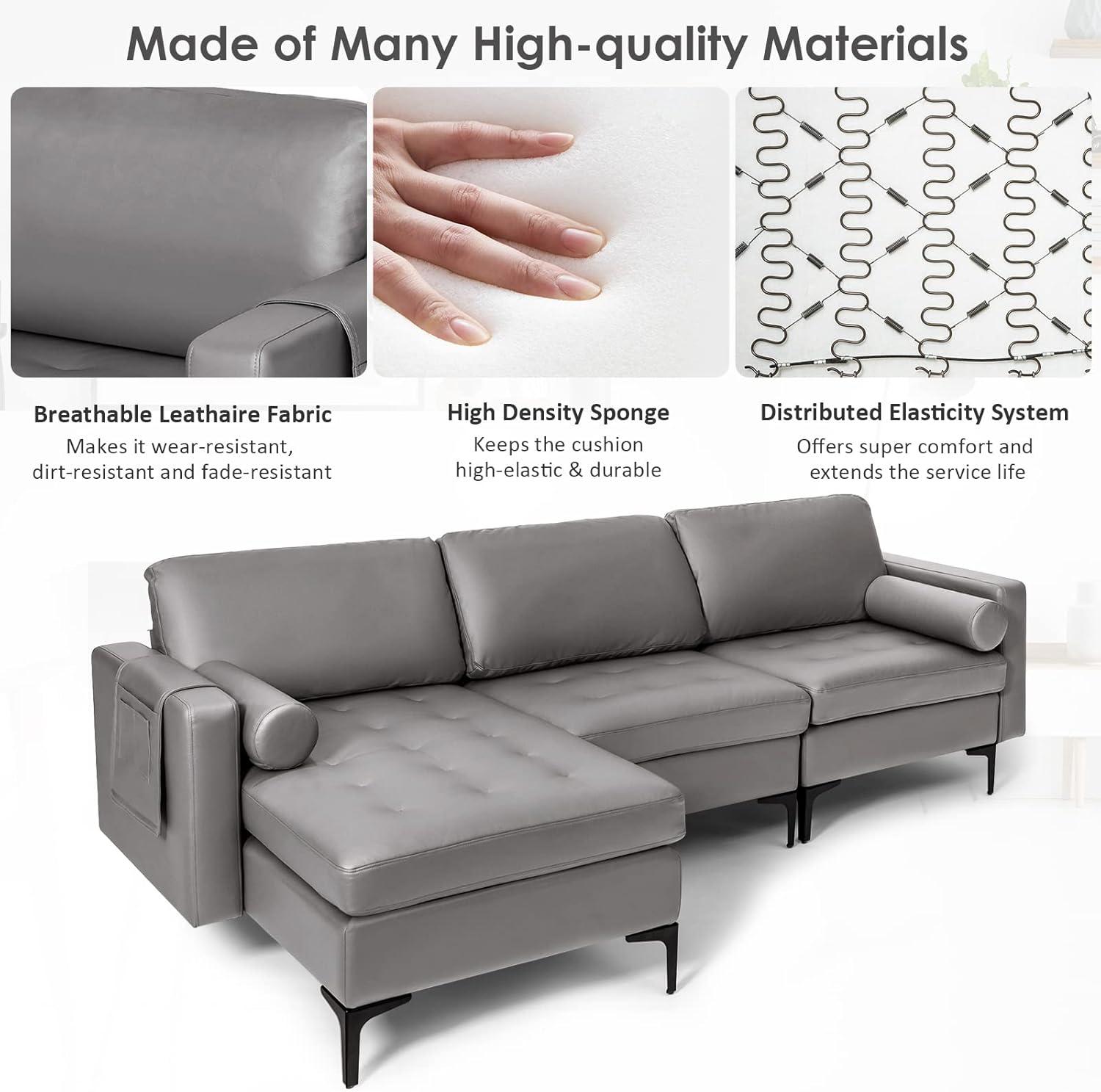 image:imageGiantex Single Sofa Accent Chair Armchair wComfy Cushion Bolster Armrest Magazine Caddy Pockets Living Room Upholstered Leisure Chair for Bedroom Reception Room Dark GreyDark Grey