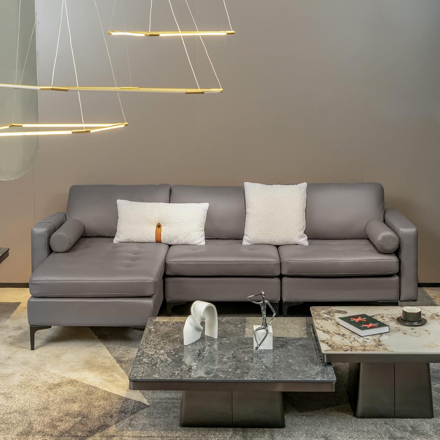 image:imageGiantex Single Sofa Accent Chair Armchair wComfy Cushion Bolster Armrest Magazine Caddy Pockets Living Room Upholstered Leisure Chair for Bedroom Reception Room Dark GreyDark Grey