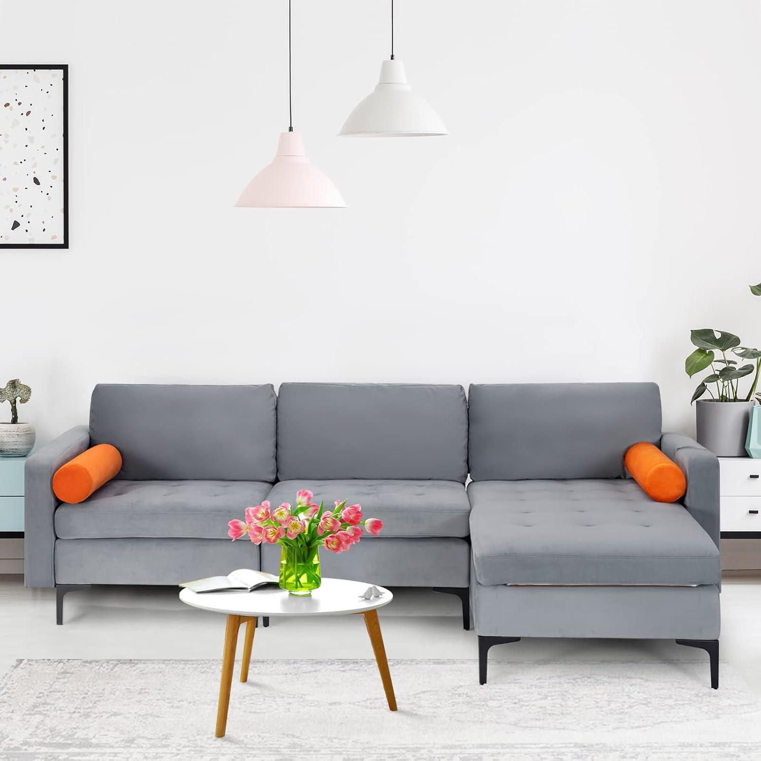 image:imageGiantex Single Sofa Accent Chair Armchair wComfy Cushion Bolster Armrest Magazine Caddy Pockets Living Room Upholstered Leisure Chair for Bedroom Reception Room Dark GreyGreyorange