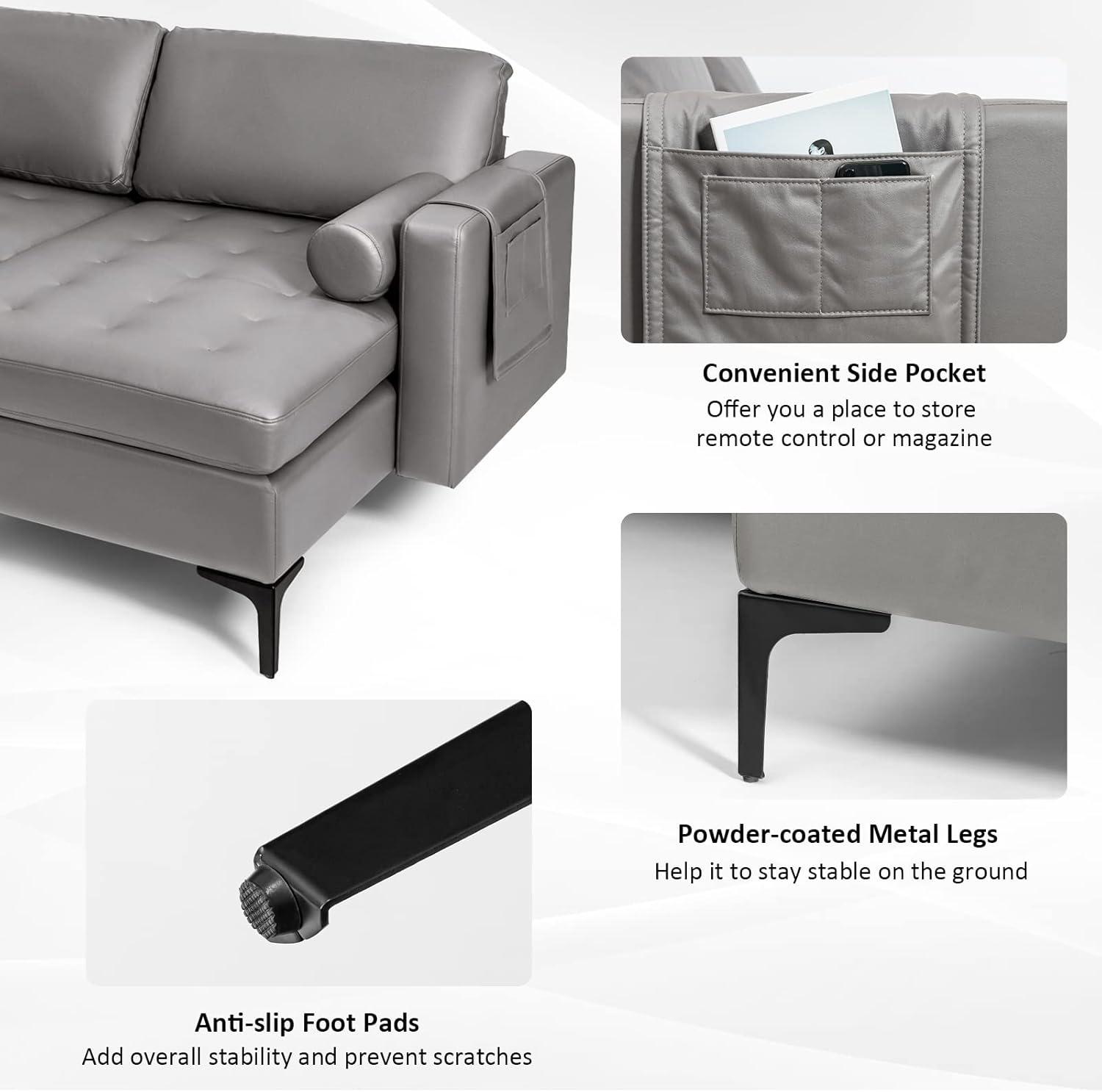 image:imageGiantex Single Sofa Accent Chair Armchair wComfy Cushion Bolster Armrest Magazine Caddy Pockets Living Room Upholstered Leisure Chair for Bedroom Reception Room Dark GreyDark Grey