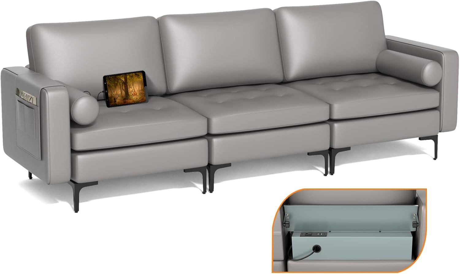 image:imageGiantex Single Sofa Accent Chair Armchair wComfy Cushion Bolster Armrest Magazine Caddy Pockets Living Room Upholstered Leisure Chair for Bedroom Reception Room Dark GreyDark Grey