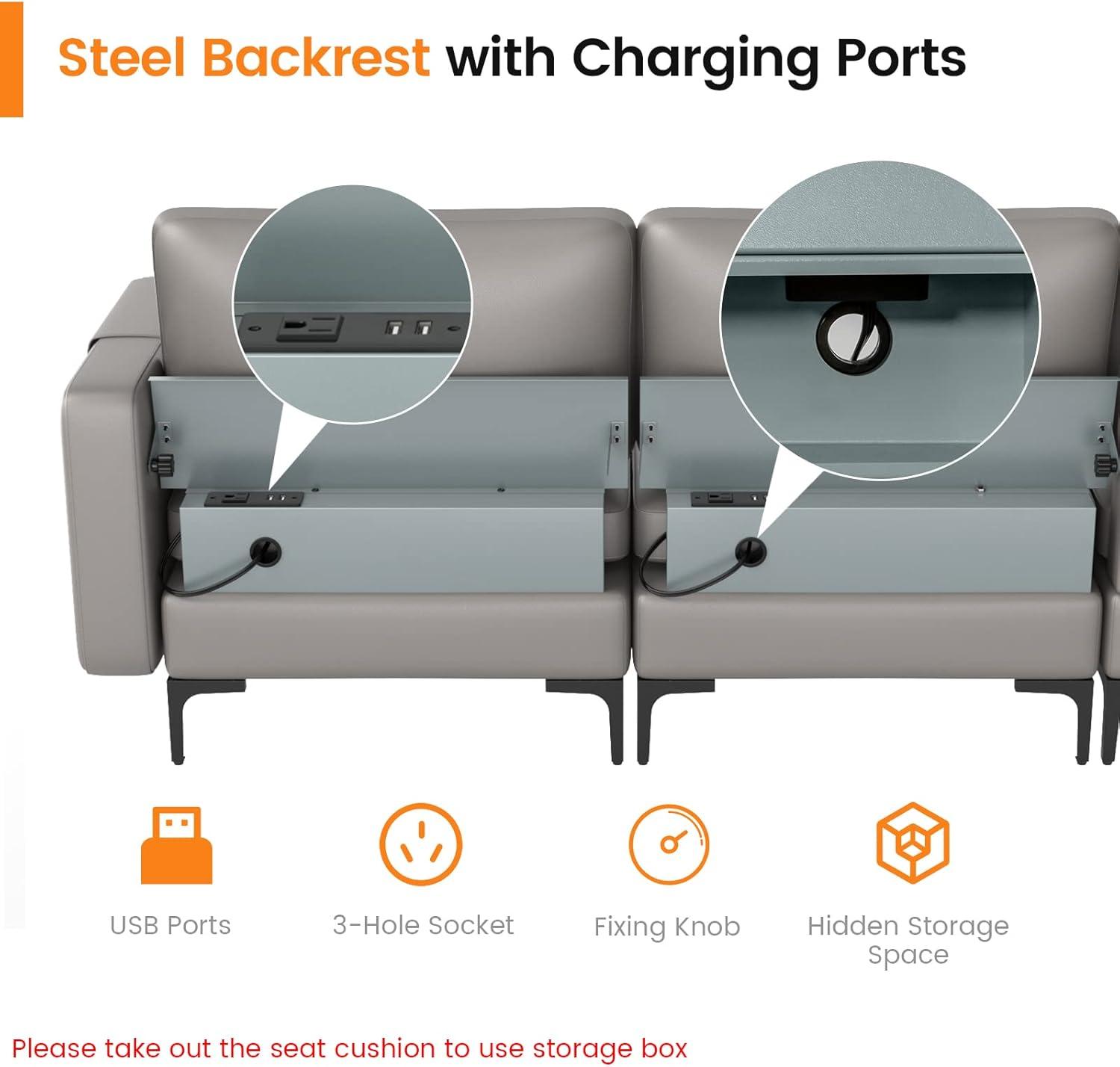 image:imageGiantex Single Sofa Accent Chair Armchair wComfy Cushion Bolster Armrest Magazine Caddy Pockets Living Room Upholstered Leisure Chair for Bedroom Reception Room Dark GreyDark Grey