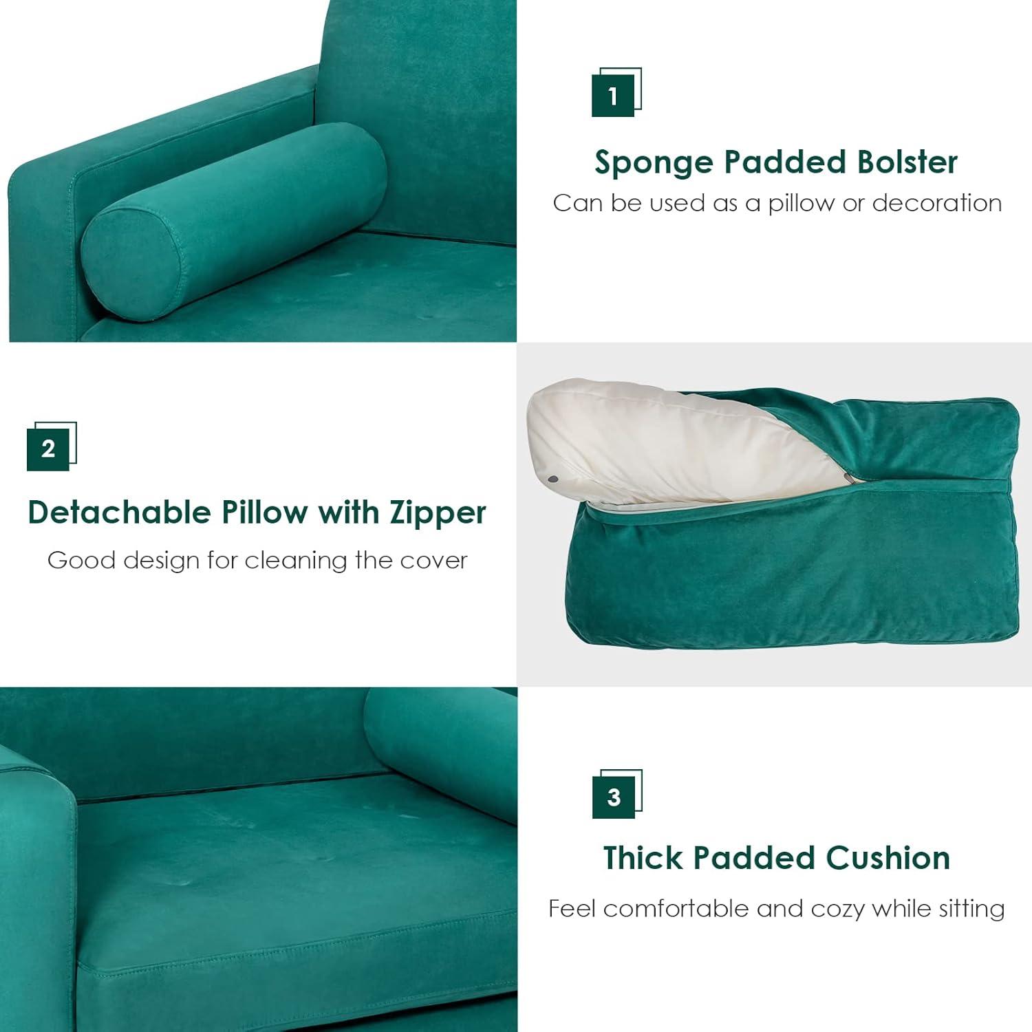 image:imageGiantex Single Sofa Accent Chair Armchair wComfy Cushion Bolster Armrest Magazine Caddy Pockets Living Room Upholstered Leisure Chair for Bedroom Reception Room Blue