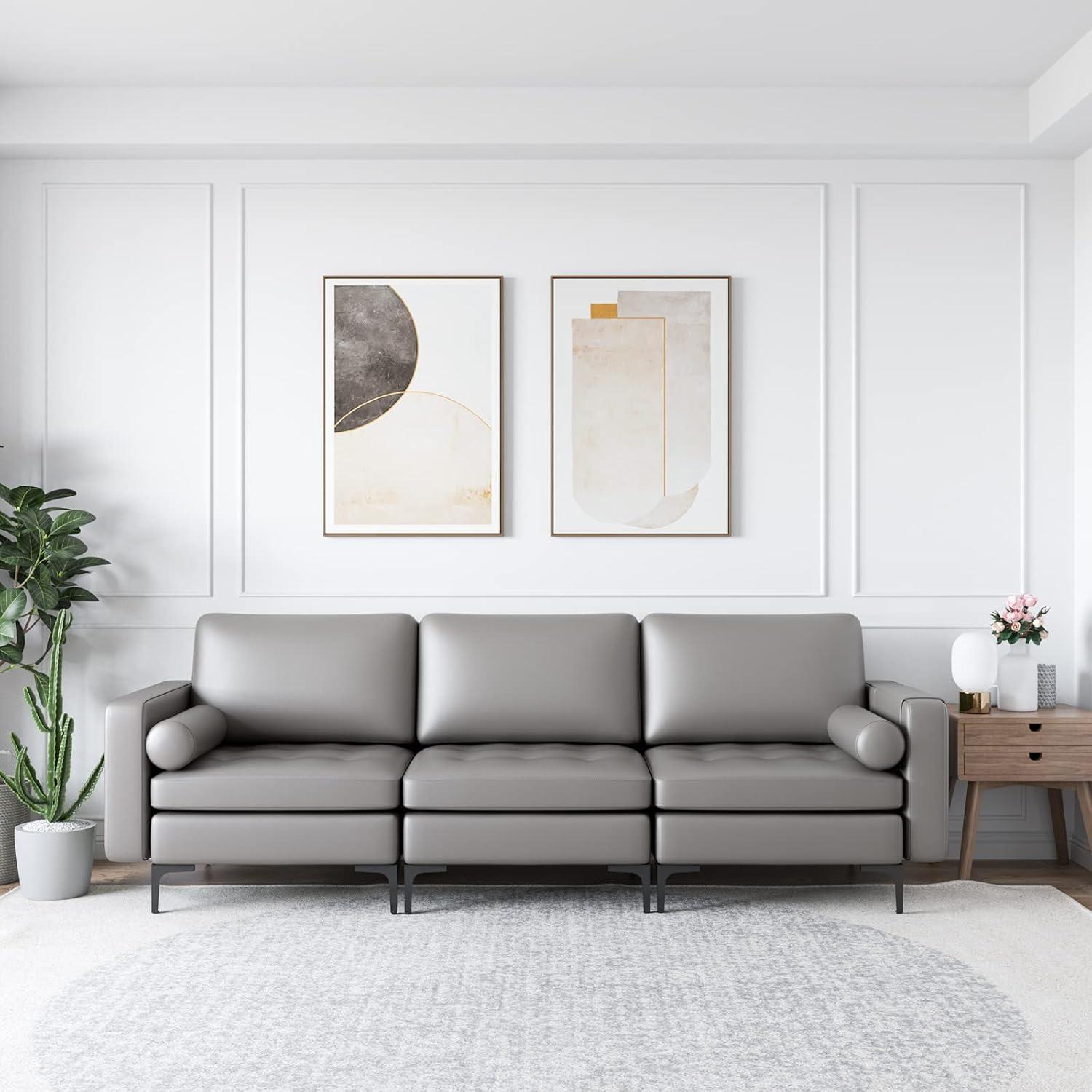 image:imageGiantex Single Sofa Accent Chair Armchair wComfy Cushion Bolster Armrest Magazine Caddy Pockets Living Room Upholstered Leisure Chair for Bedroom Reception Room Dark GreyDark Grey
