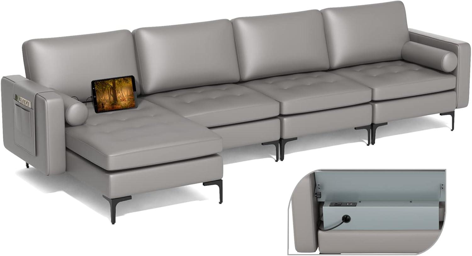 image:imageGiantex Single Sofa Accent Chair Armchair wComfy Cushion Bolster Armrest Magazine Caddy Pockets Living Room Upholstered Leisure Chair for Bedroom Reception Room Dark GreyDark Grey