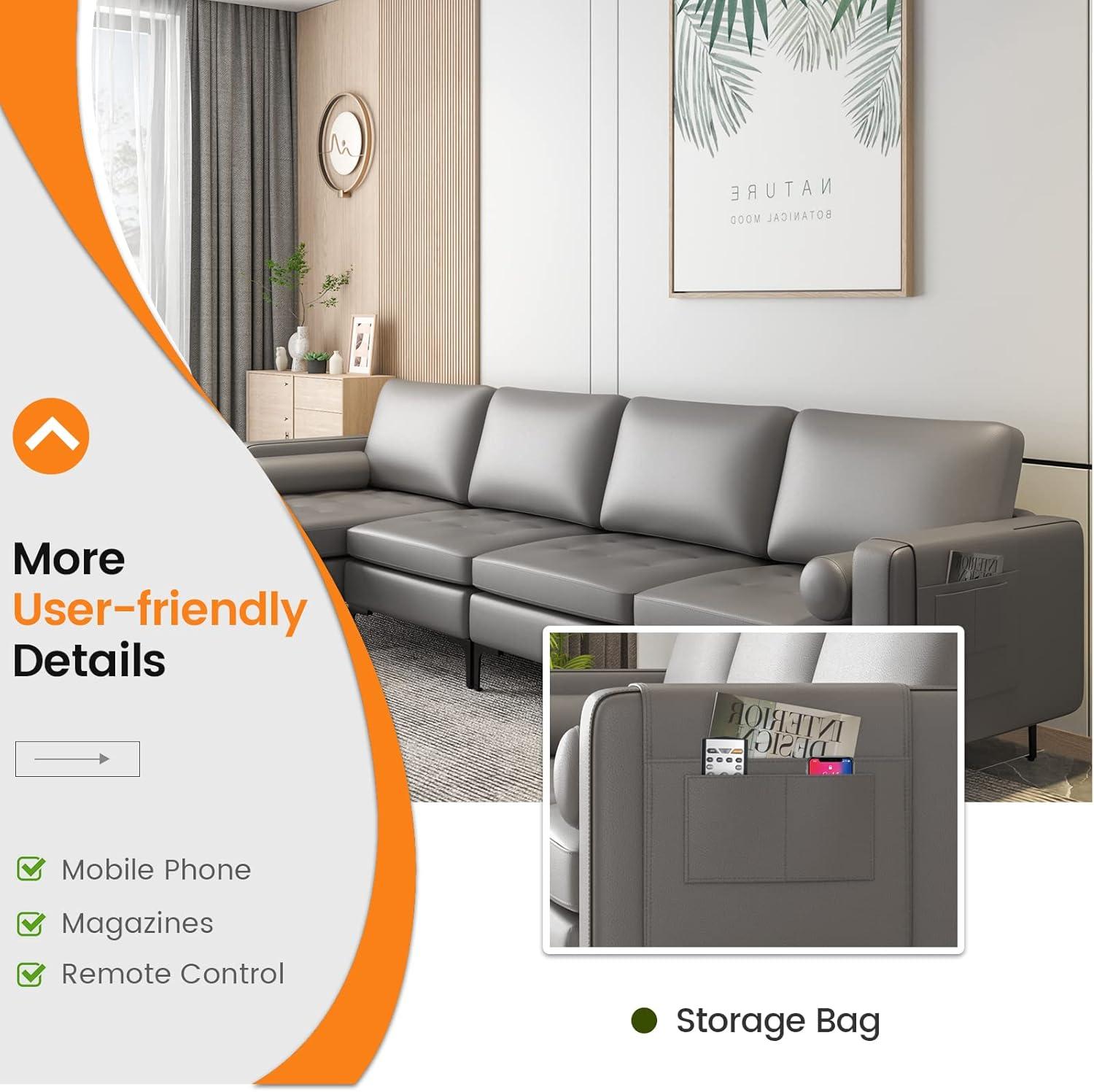 image:imageGiantex Single Sofa Accent Chair Armchair wComfy Cushion Bolster Armrest Magazine Caddy Pockets Living Room Upholstered Leisure Chair for Bedroom Reception Room Dark GreyDark Grey
