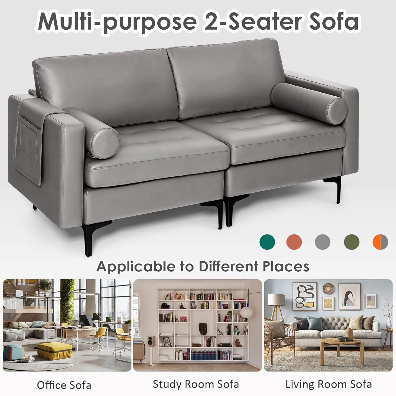 image:imageGiantex Single Sofa Accent Chair Armchair wComfy Cushion Bolster Armrest Magazine Caddy Pockets Living Room Upholstered Leisure Chair for Bedroom Reception Room Dark GreyDark Grey