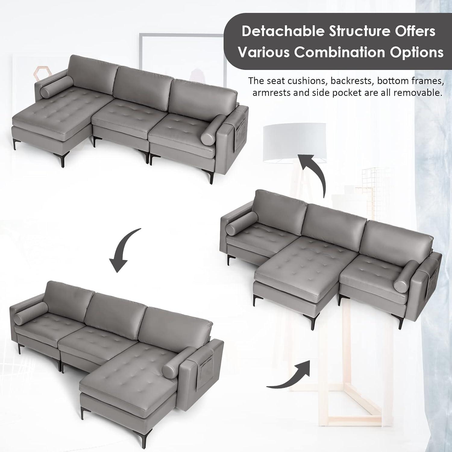 image:imageGiantex Single Sofa Accent Chair Armchair wComfy Cushion Bolster Armrest Magazine Caddy Pockets Living Room Upholstered Leisure Chair for Bedroom Reception Room Dark GreyDark Grey