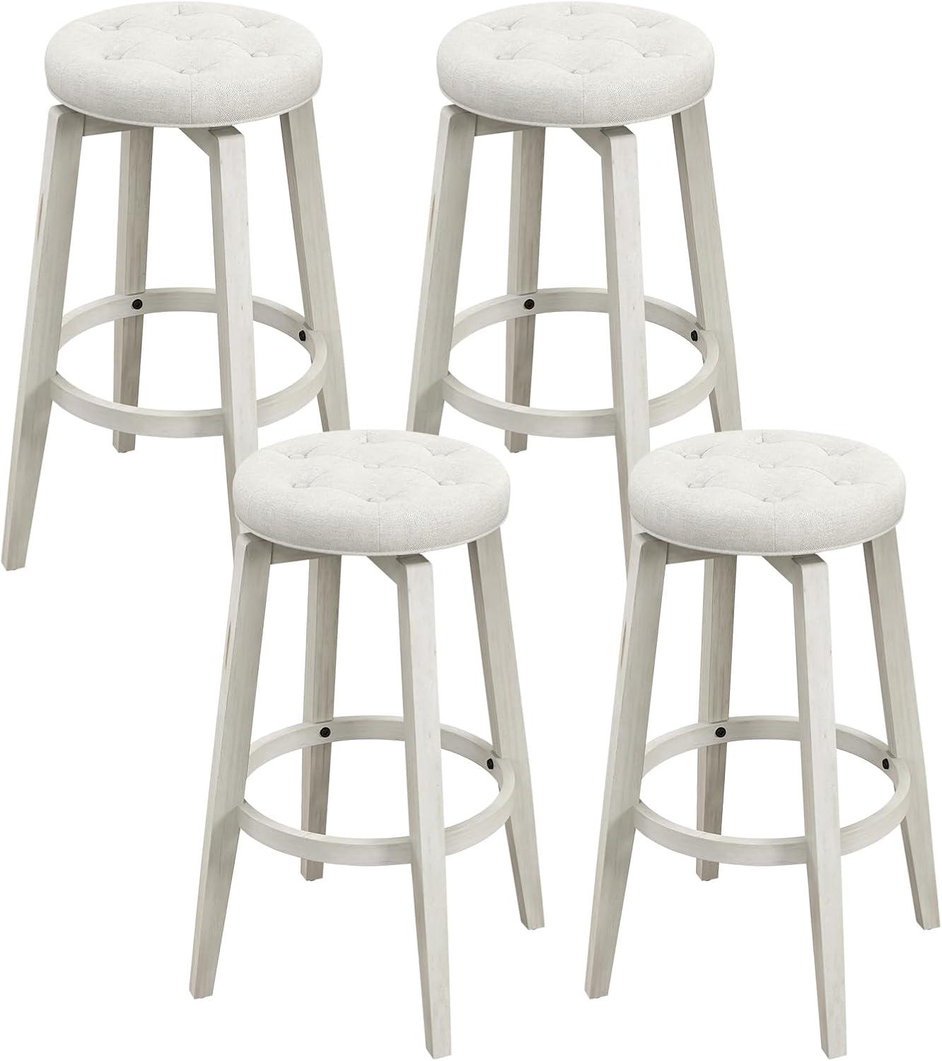 image:imageGiantex Swivel Bar Stools Set of 2 30Inch Bar Height Stools with Tufted Seat amp Rubber Wood Frame Round Backless Kitchen Stools with Footrest Barstools for Kitchen IslandBreakfastPub BlackAntique White