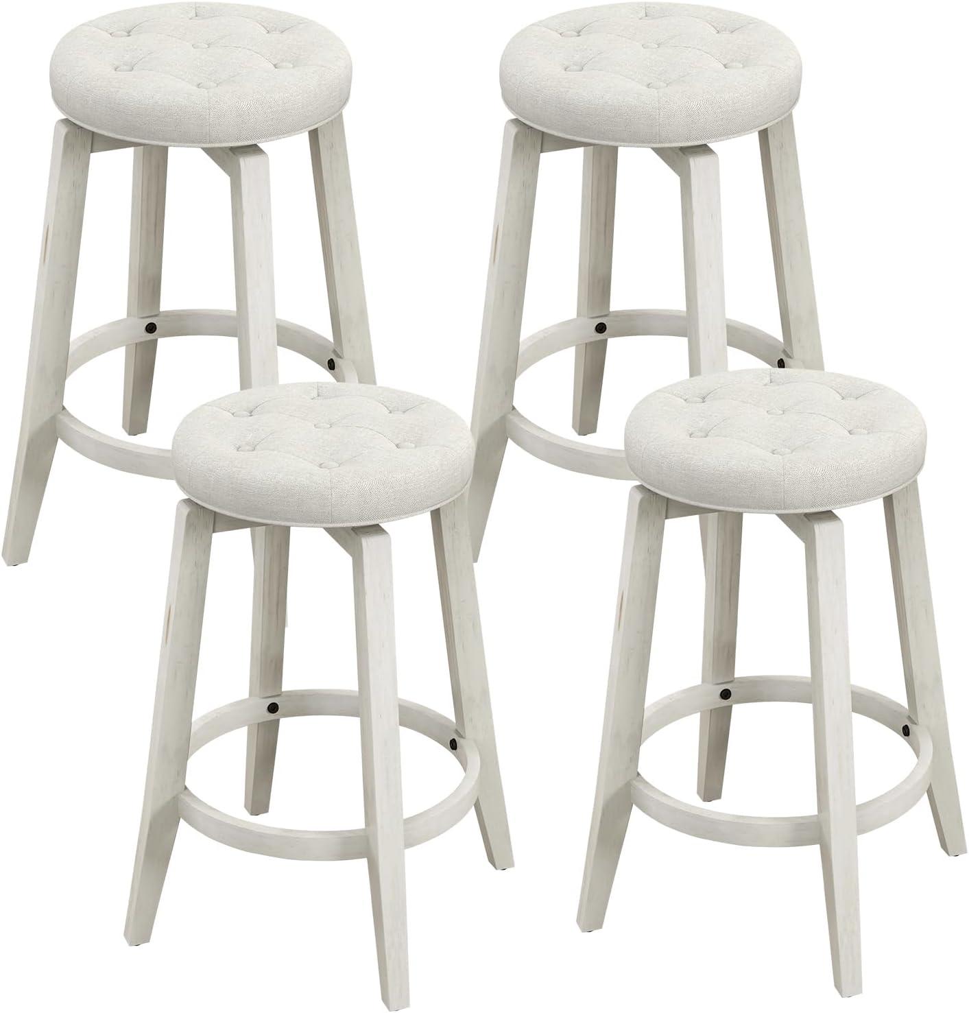 image:imageGiantex Swivel Bar Stools Set of 2 30Inch Bar Height Stools with Tufted Seat amp Rubber Wood Frame Round Backless Kitchen Stools with Footrest Barstools for Kitchen IslandBreakfastPub BlackAntique White