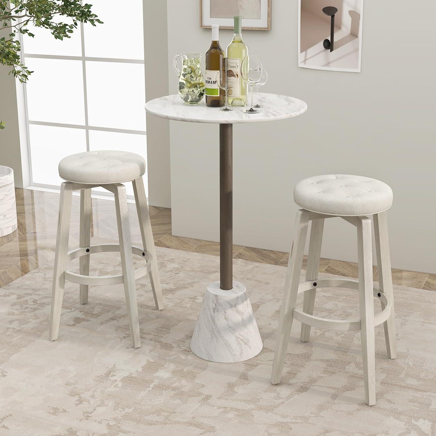 image:imageGiantex Swivel Bar Stools Set of 2 30Inch Bar Height Stools with Tufted Seat amp Rubber Wood Frame Round Backless Kitchen Stools with Footrest Barstools for Kitchen IslandBreakfastPub BlackAntique White