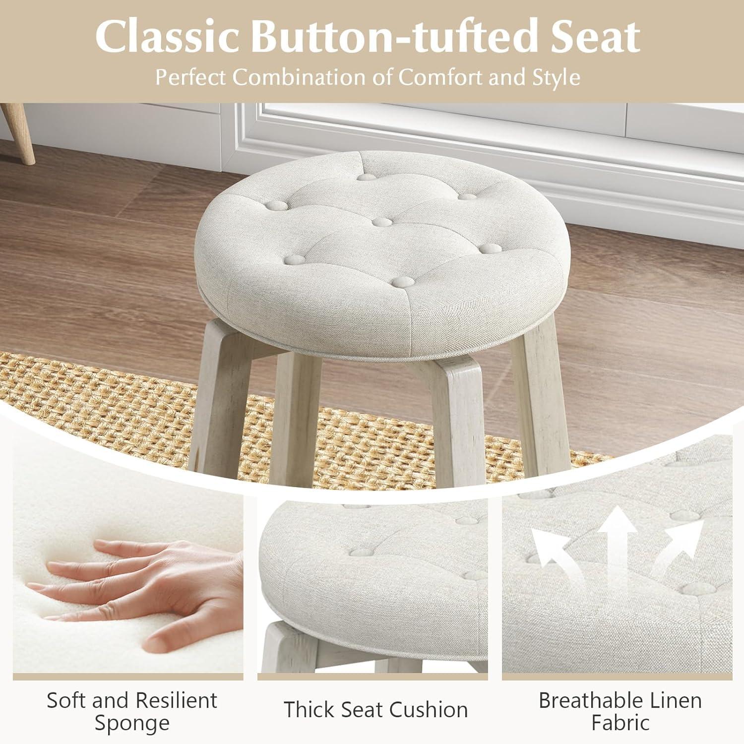 image:imageGiantex Swivel Bar Stools Set of 2 30Inch Bar Height Stools with Tufted Seat amp Rubber Wood Frame Round Backless Kitchen Stools with Footrest Barstools for Kitchen IslandBreakfastPub BlackAntique White