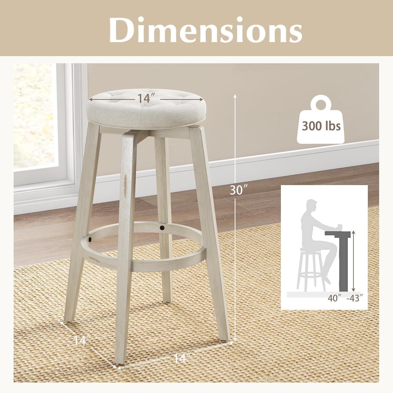 image:imageGiantex Swivel Bar Stools Set of 2 30Inch Bar Height Stools with Tufted Seat amp Rubber Wood Frame Round Backless Kitchen Stools with Footrest Barstools for Kitchen IslandBreakfastPub BlackAntique White