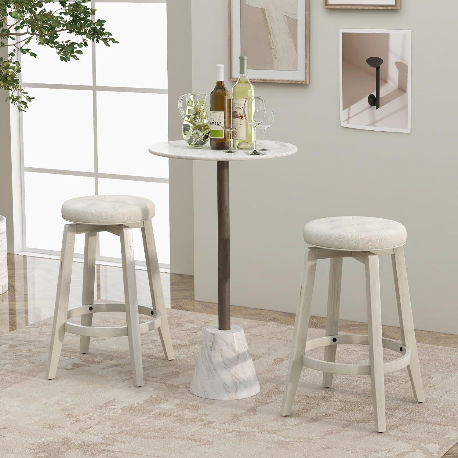 image:imageGiantex Swivel Bar Stools Set of 2 30Inch Bar Height Stools with Tufted Seat amp Rubber Wood Frame Round Backless Kitchen Stools with Footrest Barstools for Kitchen IslandBreakfastPub BlackAntique White