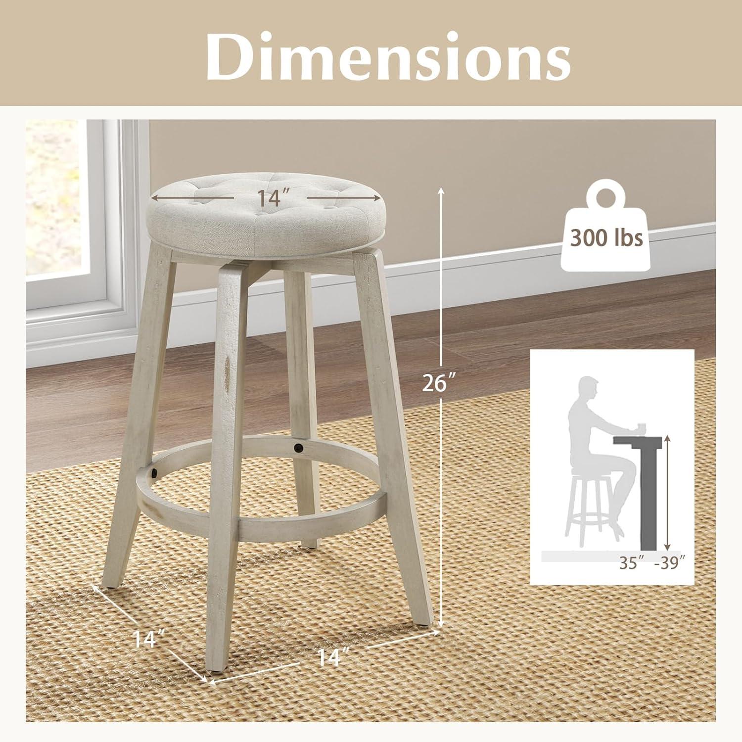 image:imageGiantex Swivel Bar Stools Set of 2 30Inch Bar Height Stools with Tufted Seat amp Rubber Wood Frame Round Backless Kitchen Stools with Footrest Barstools for Kitchen IslandBreakfastPub BlackAntique White