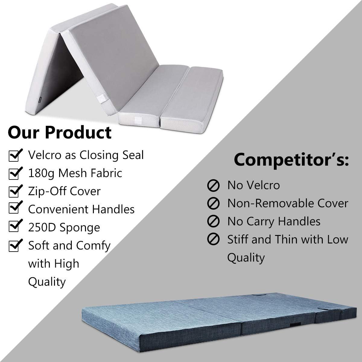 image:imageGiantex TriFold Folding Mattress Queen 4Inch Portable Sofa Bed with Washable Cover amp Handles HighDensity Foam Floor Couch for Adults Guest Bed for Camping Sleepovers GrayGrey
