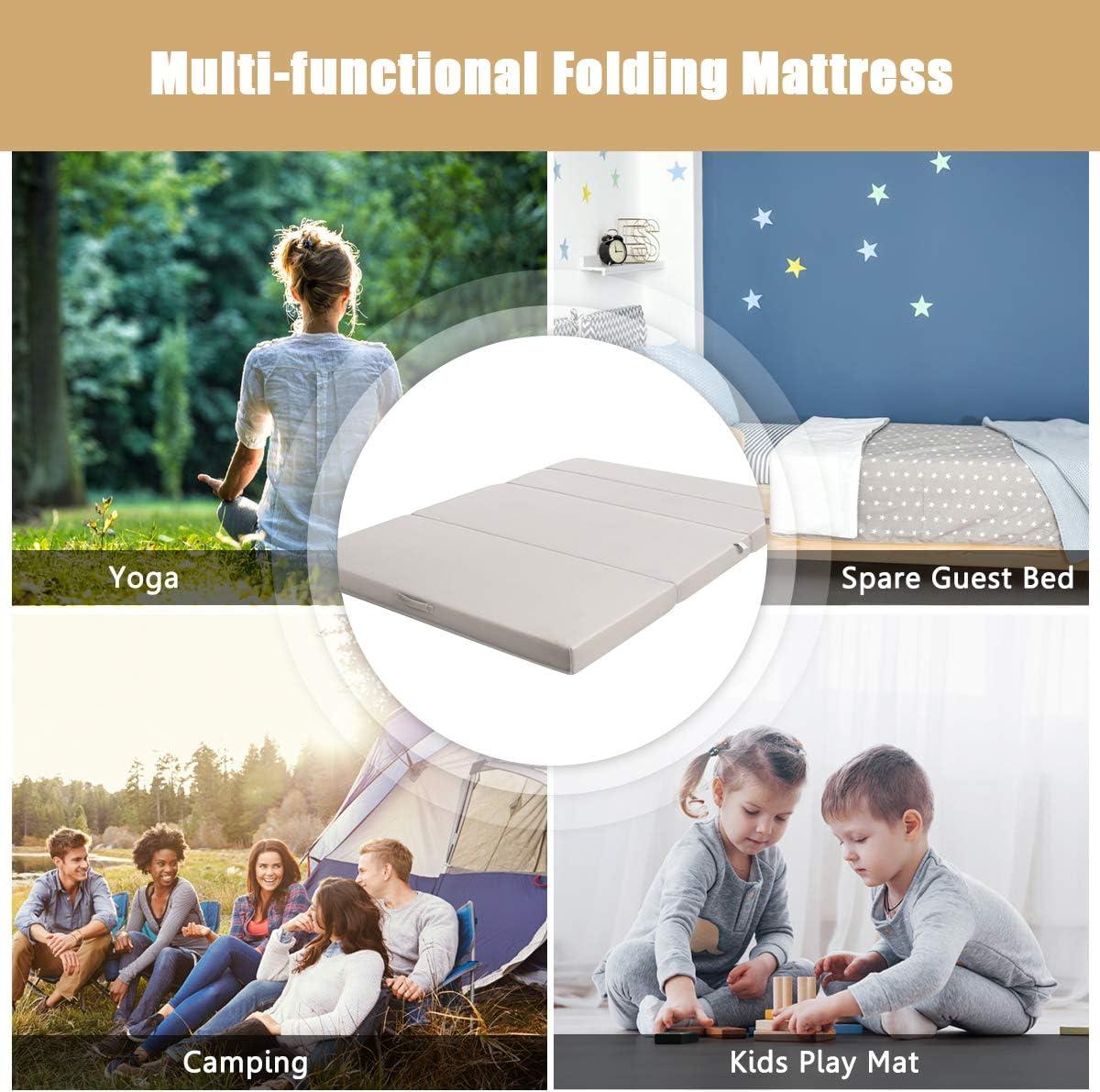 image:imageGiantex TriFold Folding Mattress Queen 4Inch Portable Sofa Bed with Washable Cover amp Handles HighDensity Foam Floor Couch for Adults Guest Bed for Camping Sleepovers GrayGrey
