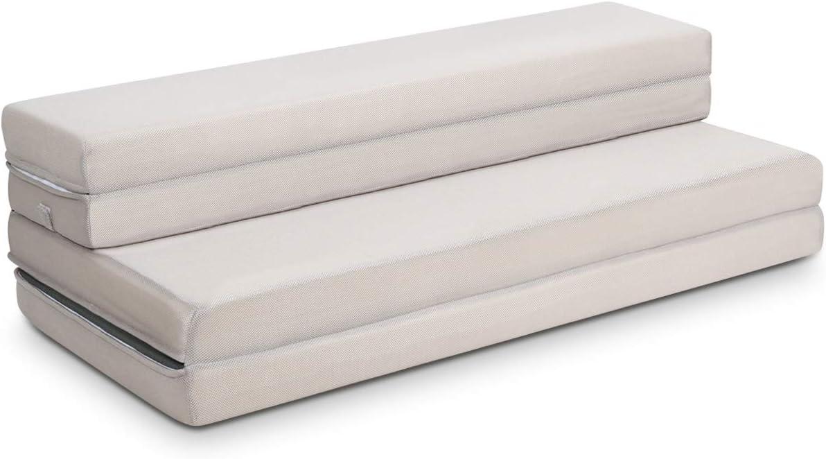 image:imageGiantex TriFold Folding Mattress Queen 4Inch Portable Sofa Bed with Washable Cover amp Handles HighDensity Foam Floor Couch for Adults Guest Bed for Camping Sleepovers GrayGrey