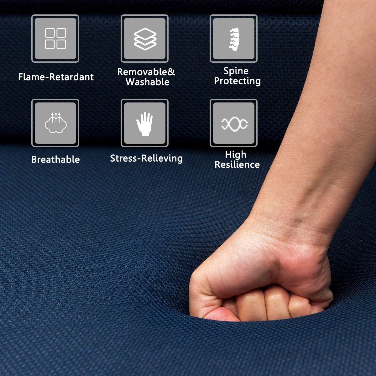 image:imageGiantex TriFold Folding Mattress Queen 4Inch Portable Sofa Bed with Washable Cover amp Handles HighDensity Foam Floor Couch for Adults Guest Bed for Camping Sleepovers GrayBlue