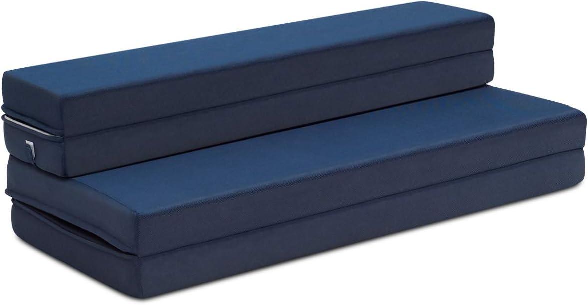 image:imageGiantex TriFold Folding Mattress Queen 4Inch Portable Sofa Bed with Washable Cover amp Handles HighDensity Foam Floor Couch for Adults Guest Bed for Camping Sleepovers GrayBlue