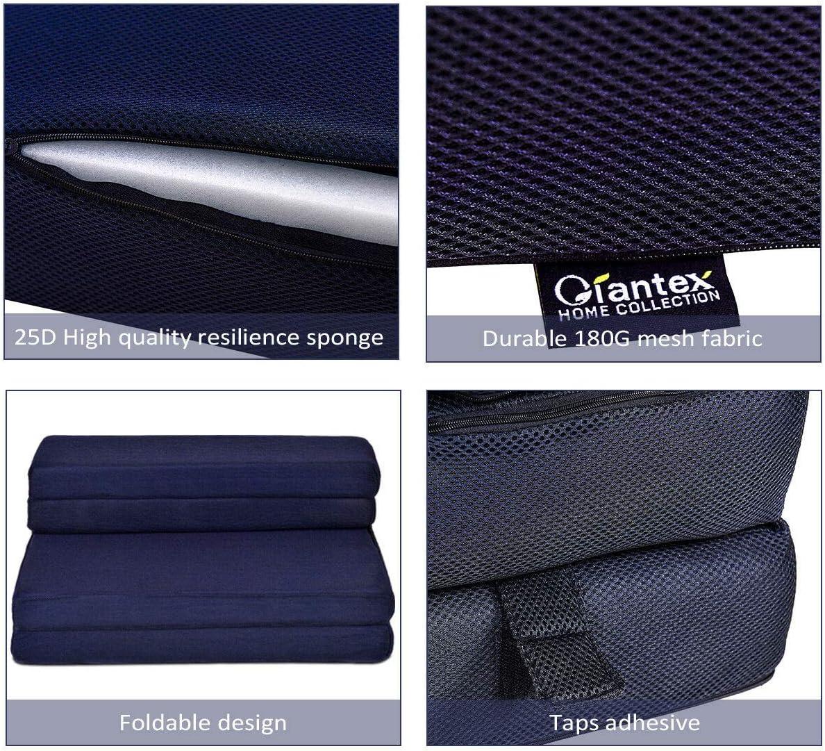 image:imageGiantex TriFold Folding Mattress Queen 4Inch Portable Sofa Bed with Washable Cover amp Handles HighDensity Foam Floor Couch for Adults Guest Bed for Camping Sleepovers GrayBlue