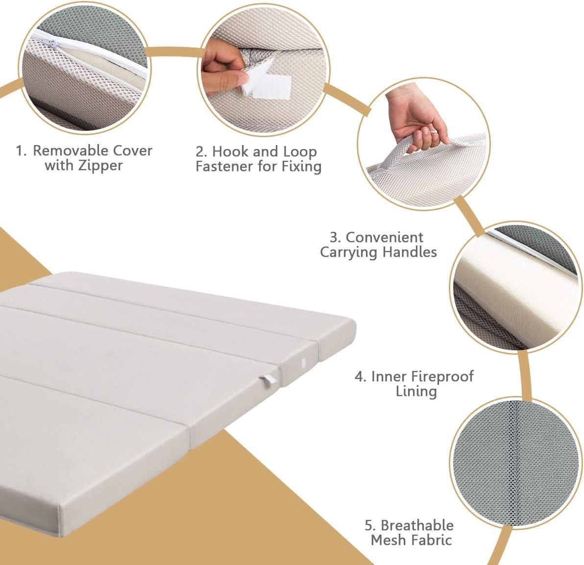 image:imageGiantex TriFold Folding Mattress Queen 4Inch Portable Sofa Bed with Washable Cover amp Handles HighDensity Foam Floor Couch for Adults Guest Bed for Camping Sleepovers GrayGrey
