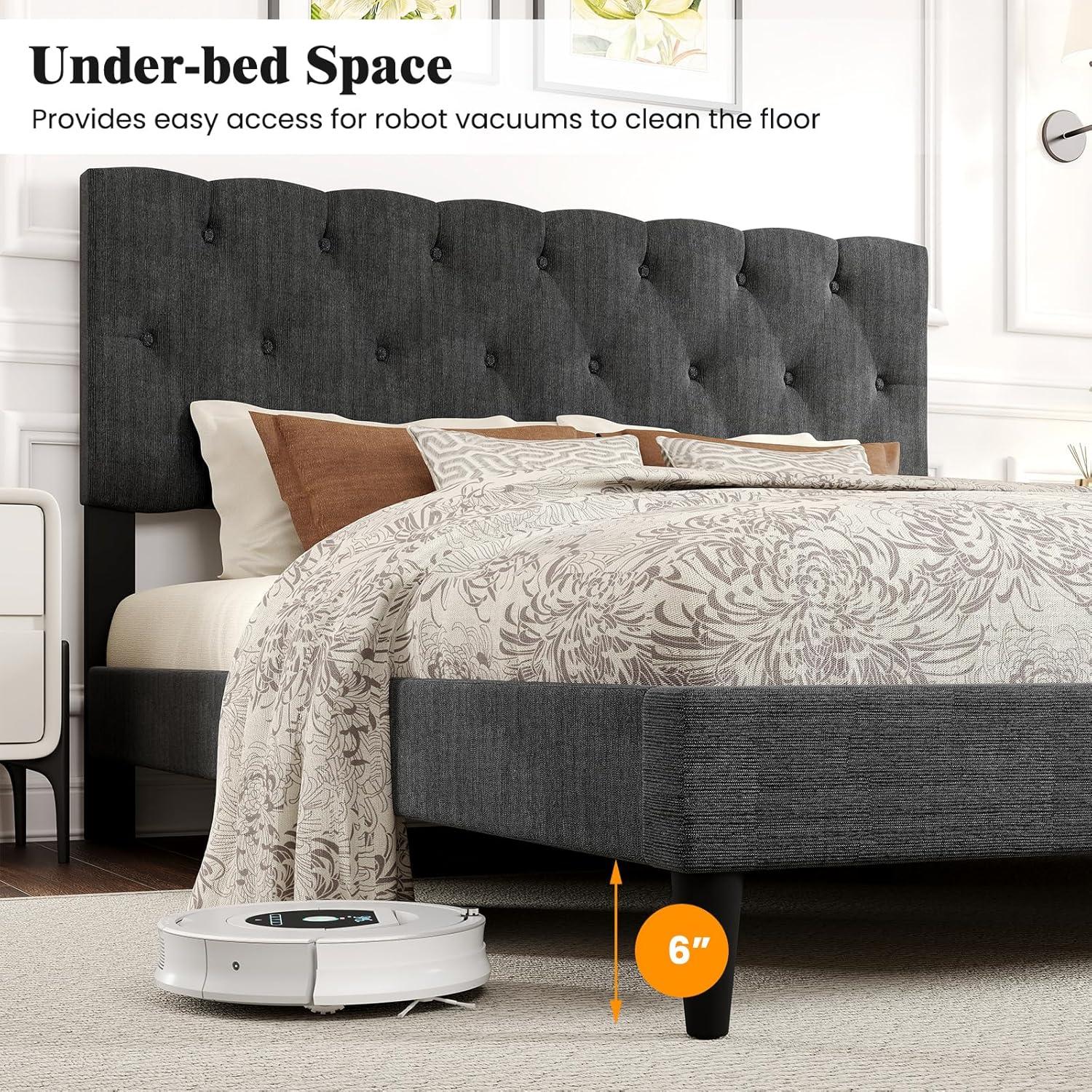 image:imageGiantex Twin Bed Frames with Headboard Modern Upholstered Platform Bed Frame with Vertical Channel Tufted Headboard Wooden Slats Support No Box Spring Needed GrayQueen