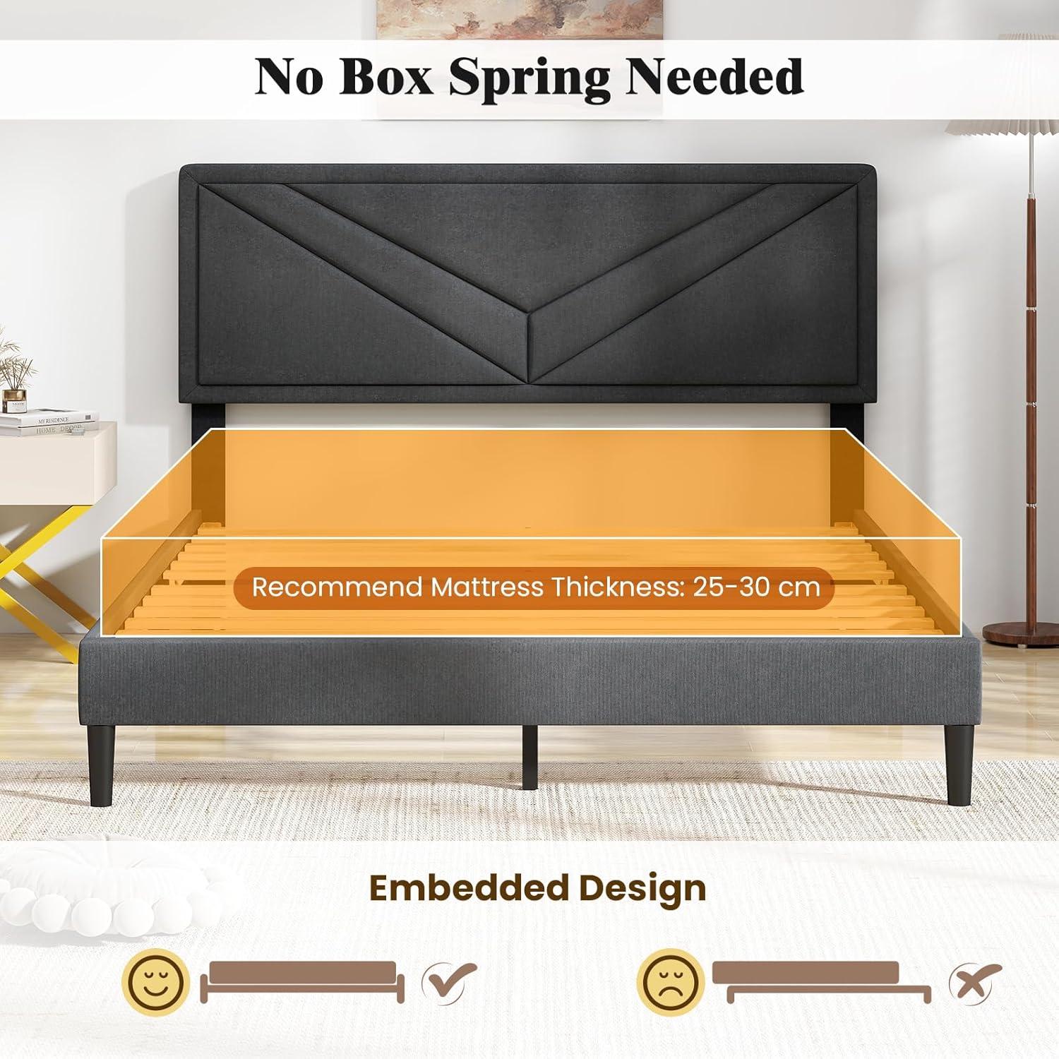 image:imageGiantex Twin Bed Frames with Headboard Modern Upholstered Platform Bed Frame with Vertical Channel Tufted Headboard Wooden Slats Support No Box Spring Needed GrayQueen