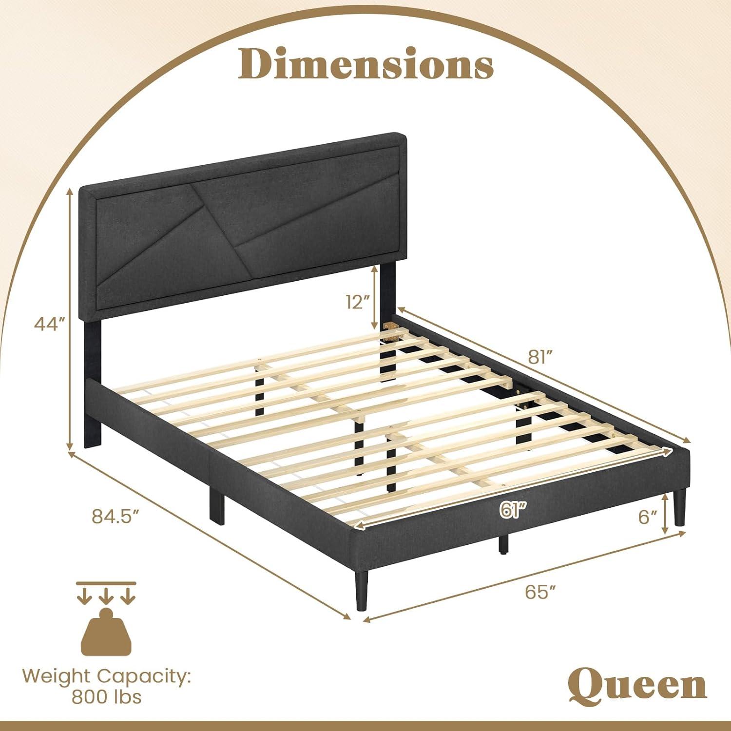 image:imageGiantex Twin Bed Frames with Headboard Modern Upholstered Platform Bed Frame with Vertical Channel Tufted Headboard Wooden Slats Support No Box Spring Needed GrayQueen