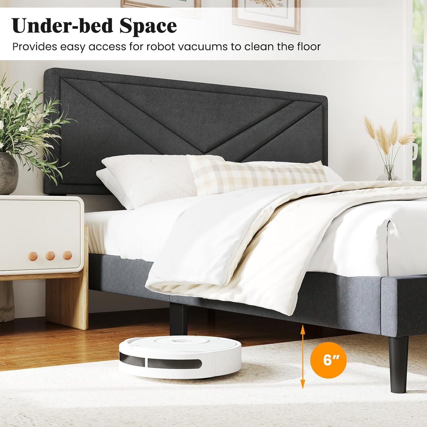 image:imageGiantex Twin Bed Frames with Headboard Modern Upholstered Platform Bed Frame with Vertical Channel Tufted Headboard Wooden Slats Support No Box Spring Needed GrayQueen