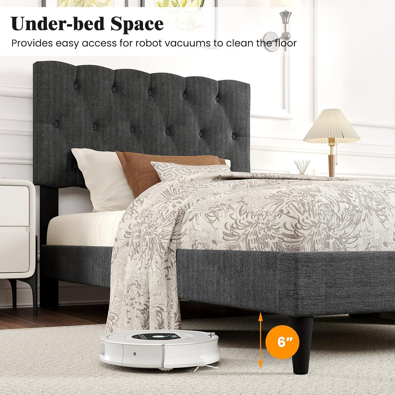 image:imageGiantex Twin Bed Frames with Headboard Modern Upholstered Platform Bed Frame with Vertical Channel Tufted Headboard Wooden Slats Support No Box Spring Needed GrayTwin