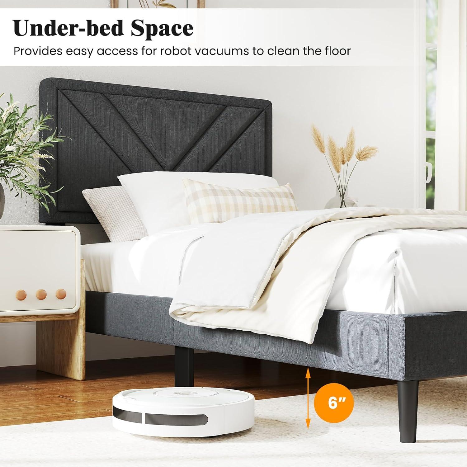 image:imageGiantex Twin Bed Frames with Headboard Modern Upholstered Platform Bed Frame with Vertical Channel Tufted Headboard Wooden Slats Support No Box Spring Needed GrayTwin