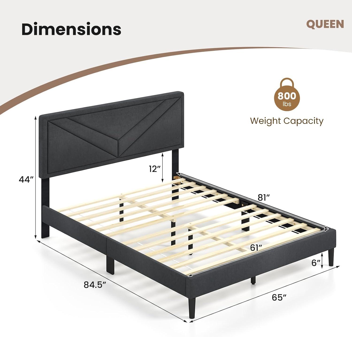 image:imageGiantex Twin Bed Frames with Headboard Modern Upholstered Platform Bed Frame with Vertical Channel Tufted Headboard Wooden Slats Support No Box Spring Needed GrayQueen