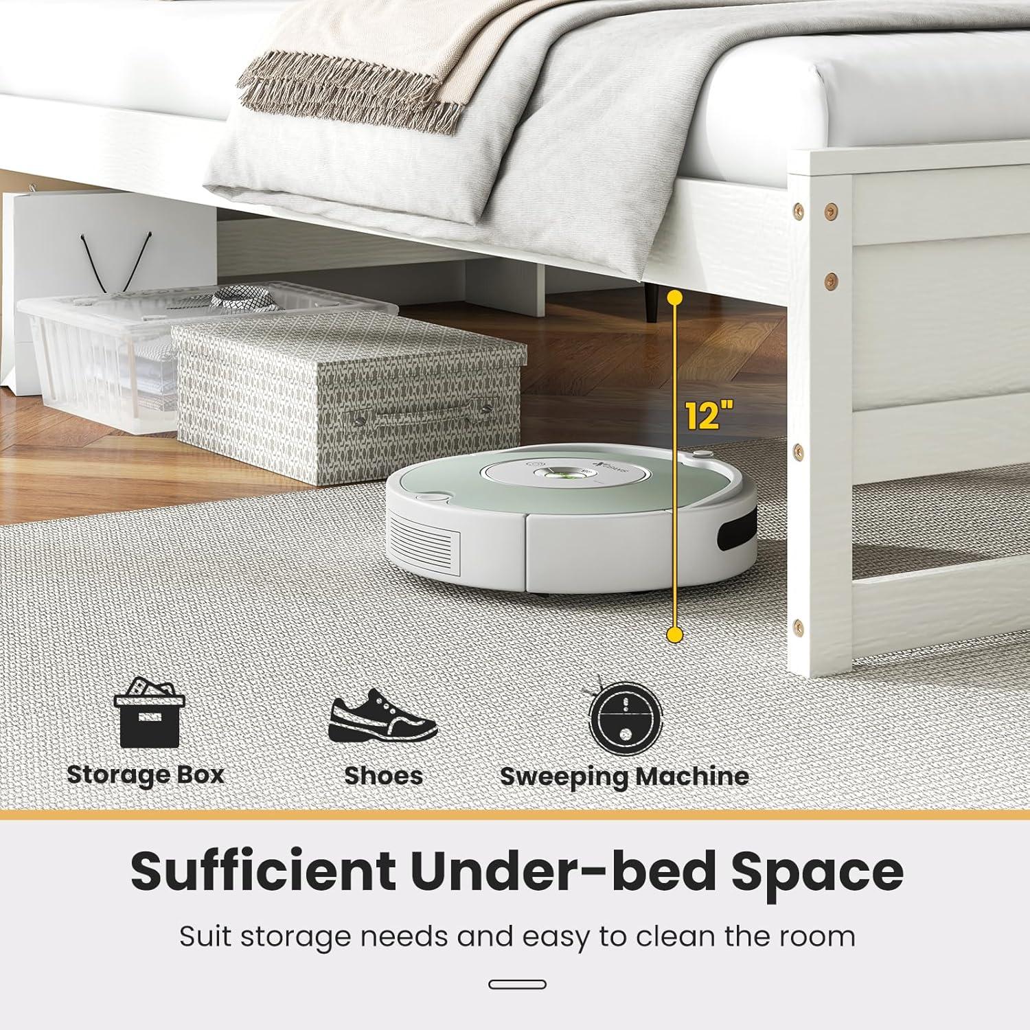 image:imageGiantex Twin Bed Frames with Storage Headboard Wood Platform Bed with Charging Station amp LED Light Single Bed with Slats Support UnderBed Space Twin Bed Frames for Kids Girls Boys WhiteWhite