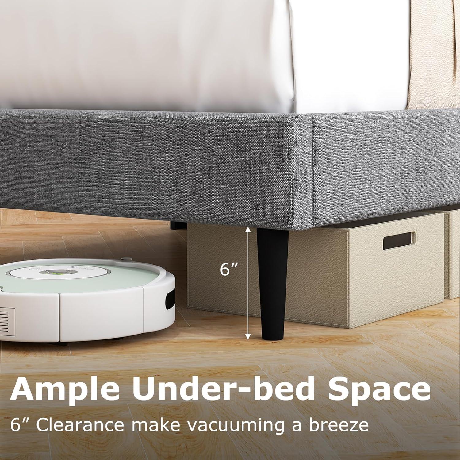 image:imageGiantex Twin Bed Frames with Wingback Headboard Modern Linen Upholstered Platform Bed with Wooden Slats Support No Box Spring Needed Twin Bed Frames for Kids GreyHorizontal Channel Tufting