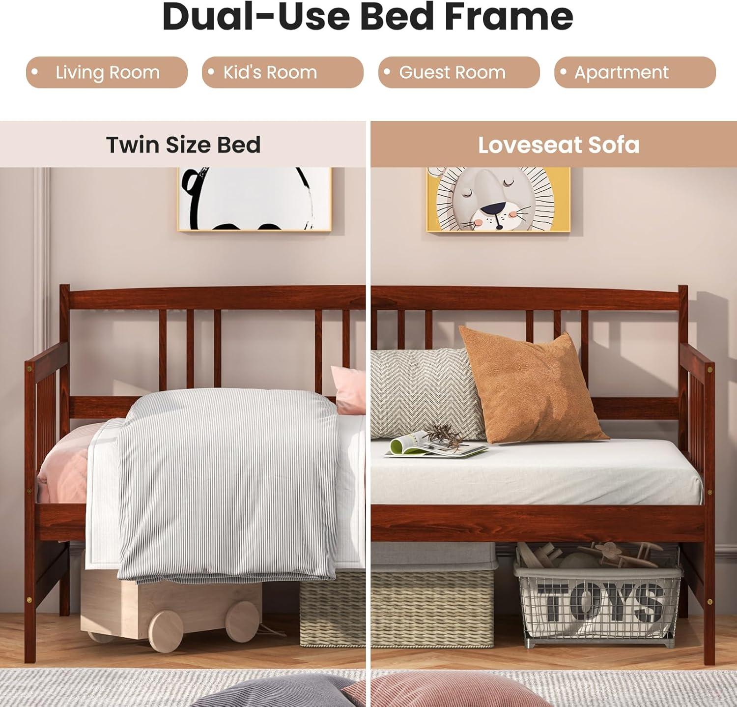 image:imageGiantex Twin Daybed Frame Wooden Sofa Bed Guest Bed with Rails amp Wood Slat Support Dualuse Twin Size Platform Bed Frame for Living Room Bedroom No Box Spring Needed CherryCherry