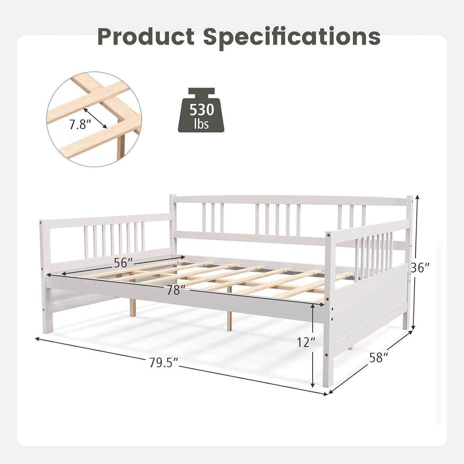 image:imageGiantex Twin Daybed Frame Wooden Sofa Bed Guest Bed with Rails amp Wood Slat Support Dualuse Twin Size Platform Bed Frame for Living Room Bedroom No Box Spring Needed CherryWhite