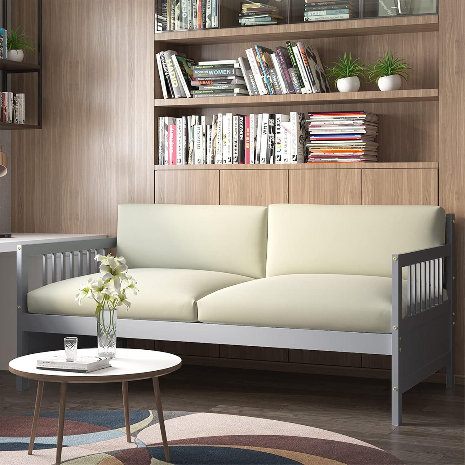 image:imageGiantex Twin Daybed Frame Wooden Sofa Bed Guest Bed with Rails amp Wood Slat Support Dualuse Twin Size Platform Bed Frame for Living Room Bedroom No Box Spring Needed CherryGrey