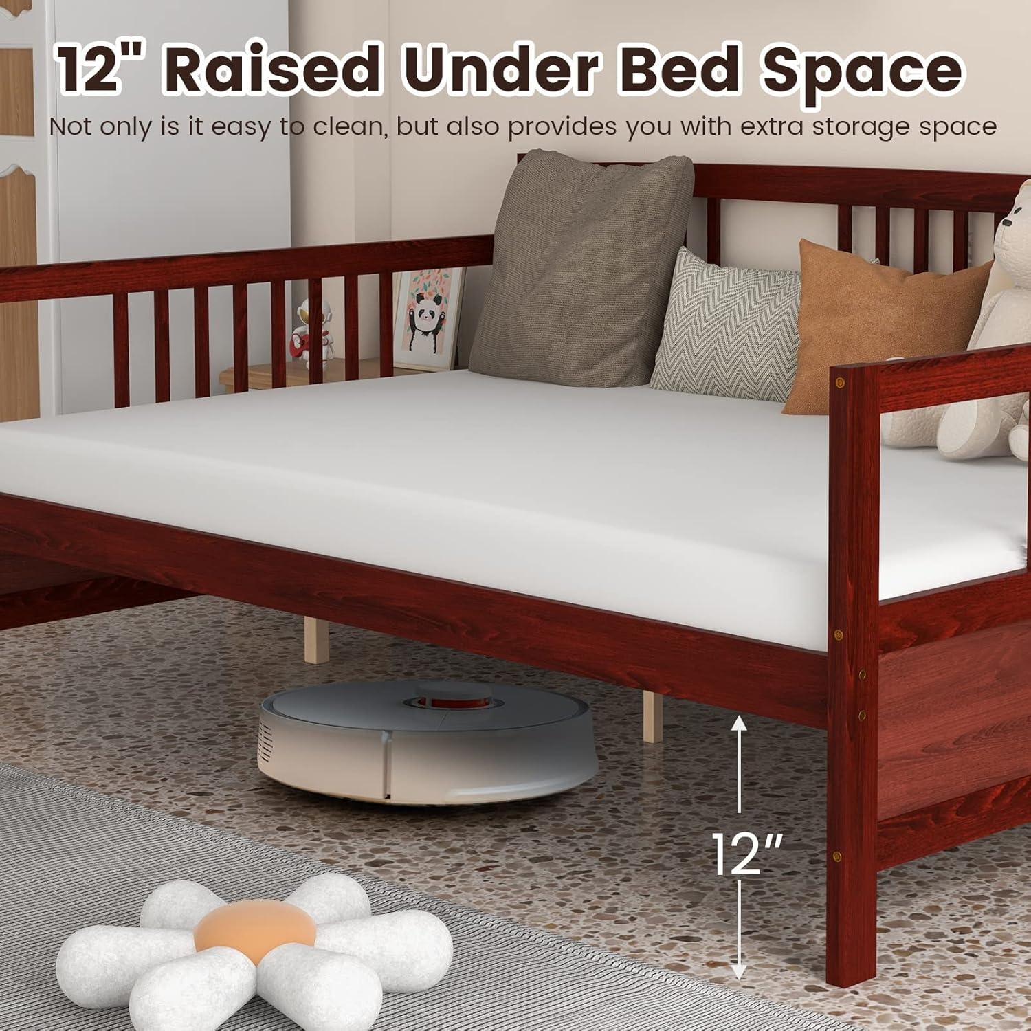 image:imageGiantex Twin Daybed Frame Wooden Sofa Bed Guest Bed with Rails amp Wood Slat Support Dualuse Twin Size Platform Bed Frame for Living Room Bedroom No Box Spring Needed CherryCherry