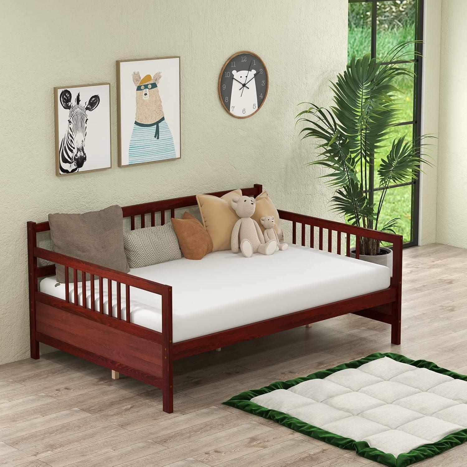 image:imageGiantex Twin Daybed Frame Wooden Sofa Bed Guest Bed with Rails amp Wood Slat Support Dualuse Twin Size Platform Bed Frame for Living Room Bedroom No Box Spring Needed CherryCherry