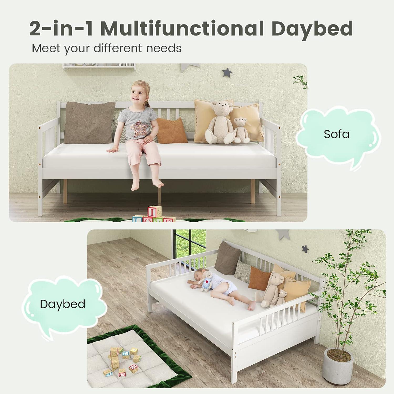 image:imageGiantex Twin Daybed Frame Wooden Sofa Bed Guest Bed with Rails amp Wood Slat Support Dualuse Twin Size Platform Bed Frame for Living Room Bedroom No Box Spring Needed CherryWhite