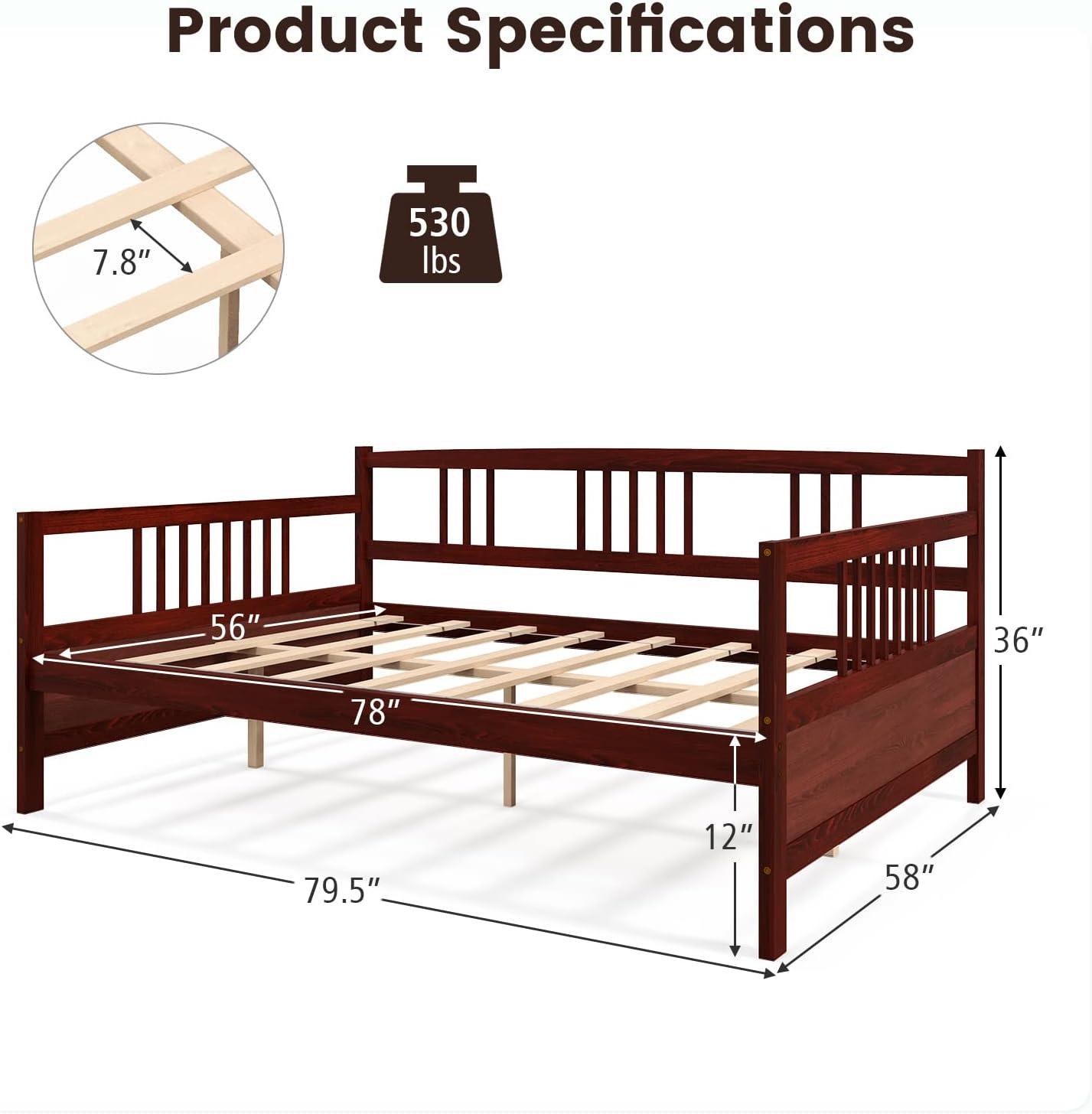 image:imageGiantex Twin Daybed Frame Wooden Sofa Bed Guest Bed with Rails amp Wood Slat Support Dualuse Twin Size Platform Bed Frame for Living Room Bedroom No Box Spring Needed CherryCherry