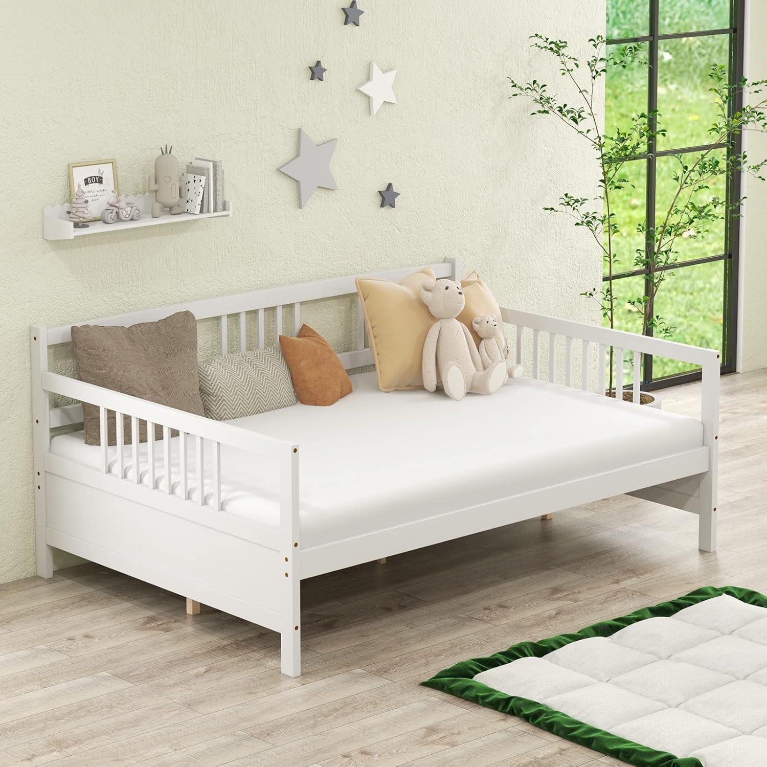 image:imageGiantex Twin Daybed Frame Wooden Sofa Bed Guest Bed with Rails amp Wood Slat Support Dualuse Twin Size Platform Bed Frame for Living Room Bedroom No Box Spring Needed CherryWhite