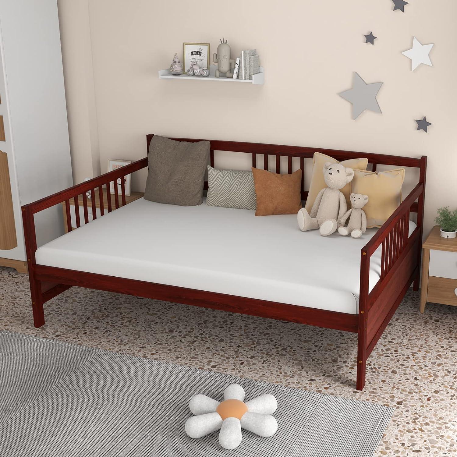 image:imageGiantex Twin Daybed Frame Wooden Sofa Bed Guest Bed with Rails amp Wood Slat Support Dualuse Twin Size Platform Bed Frame for Living Room Bedroom No Box Spring Needed CherryCherry