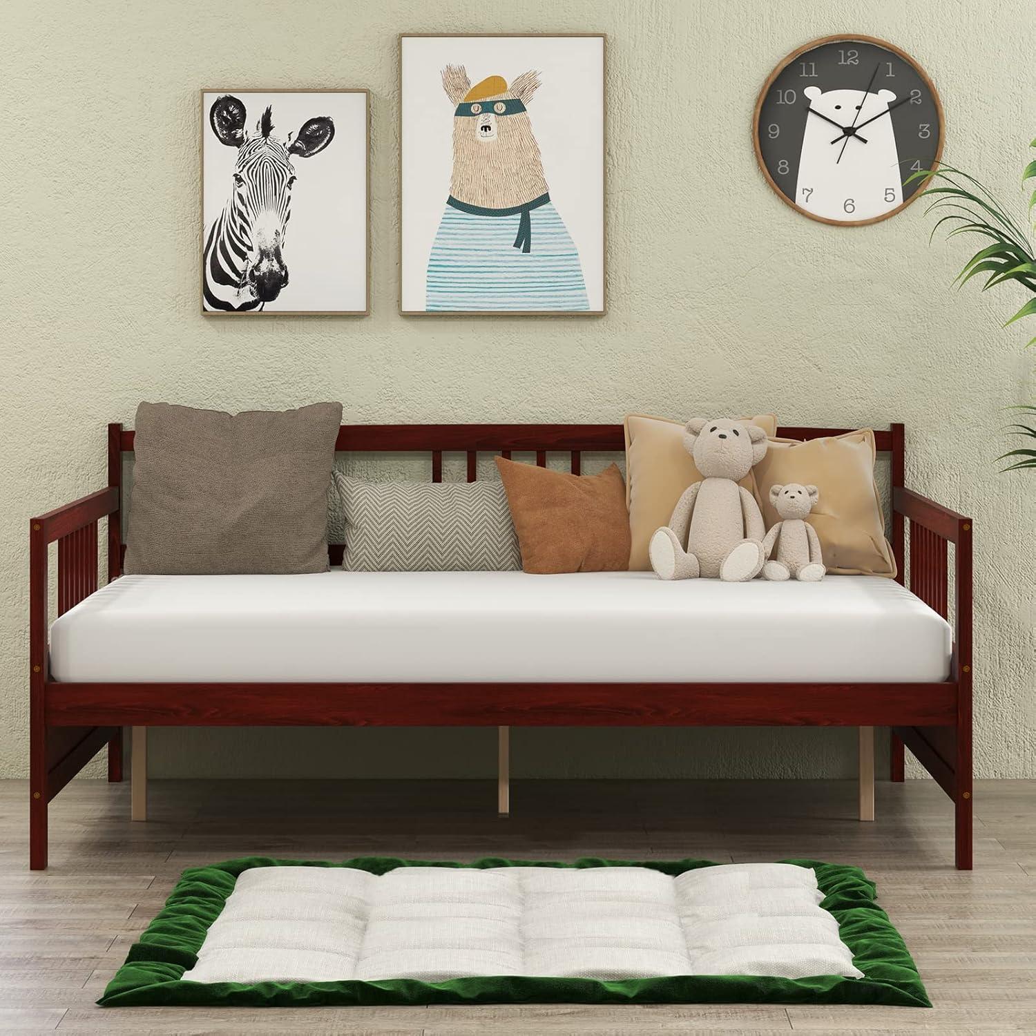 image:imageGiantex Twin Daybed Frame Wooden Sofa Bed Guest Bed with Rails amp Wood Slat Support Dualuse Twin Size Platform Bed Frame for Living Room Bedroom No Box Spring Needed CherryCherry