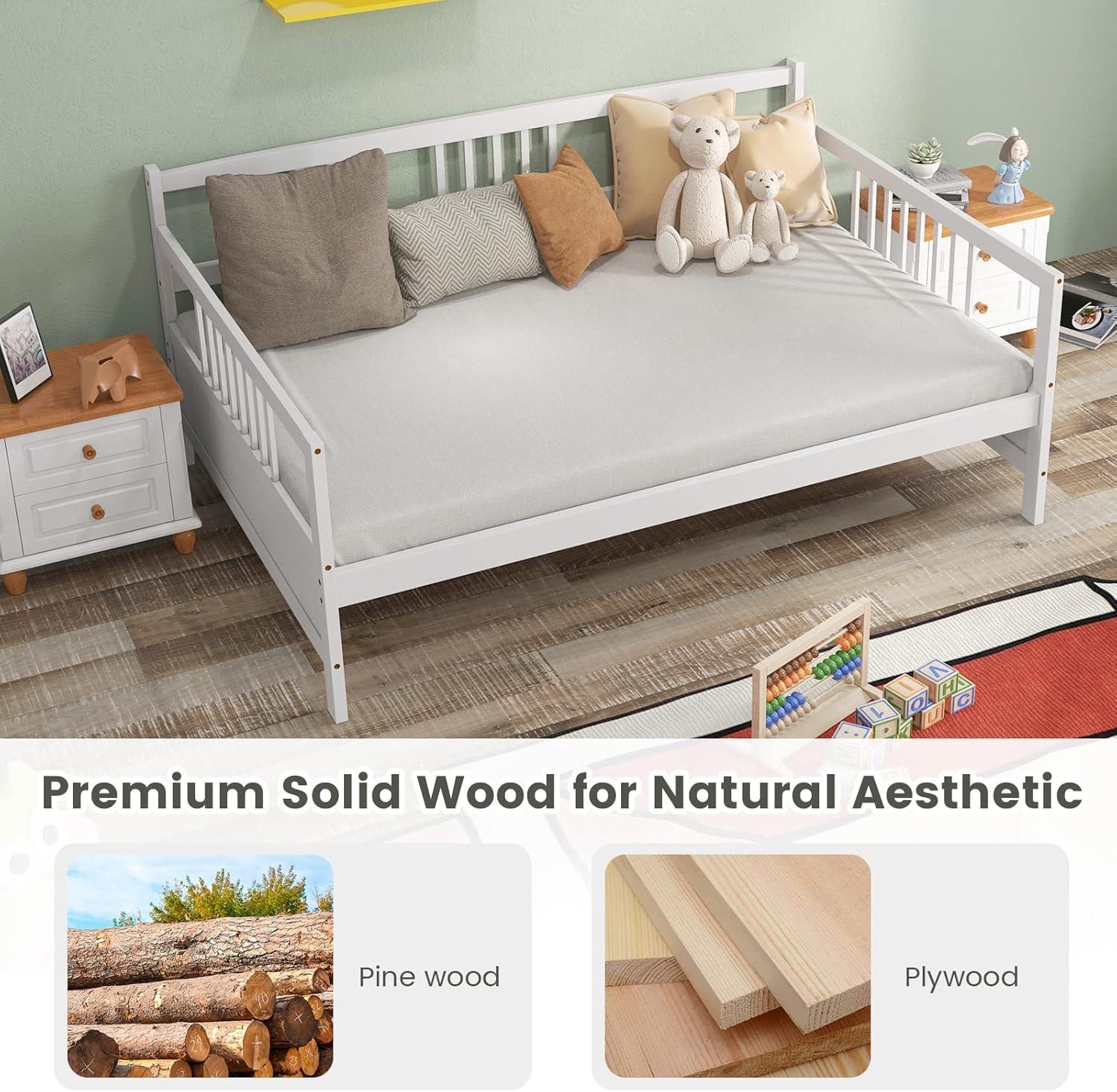 image:imageGiantex Twin Daybed Frame Wooden Sofa Bed Guest Bed with Rails amp Wood Slat Support Dualuse Twin Size Platform Bed Frame for Living Room Bedroom No Box Spring Needed CherryWhite