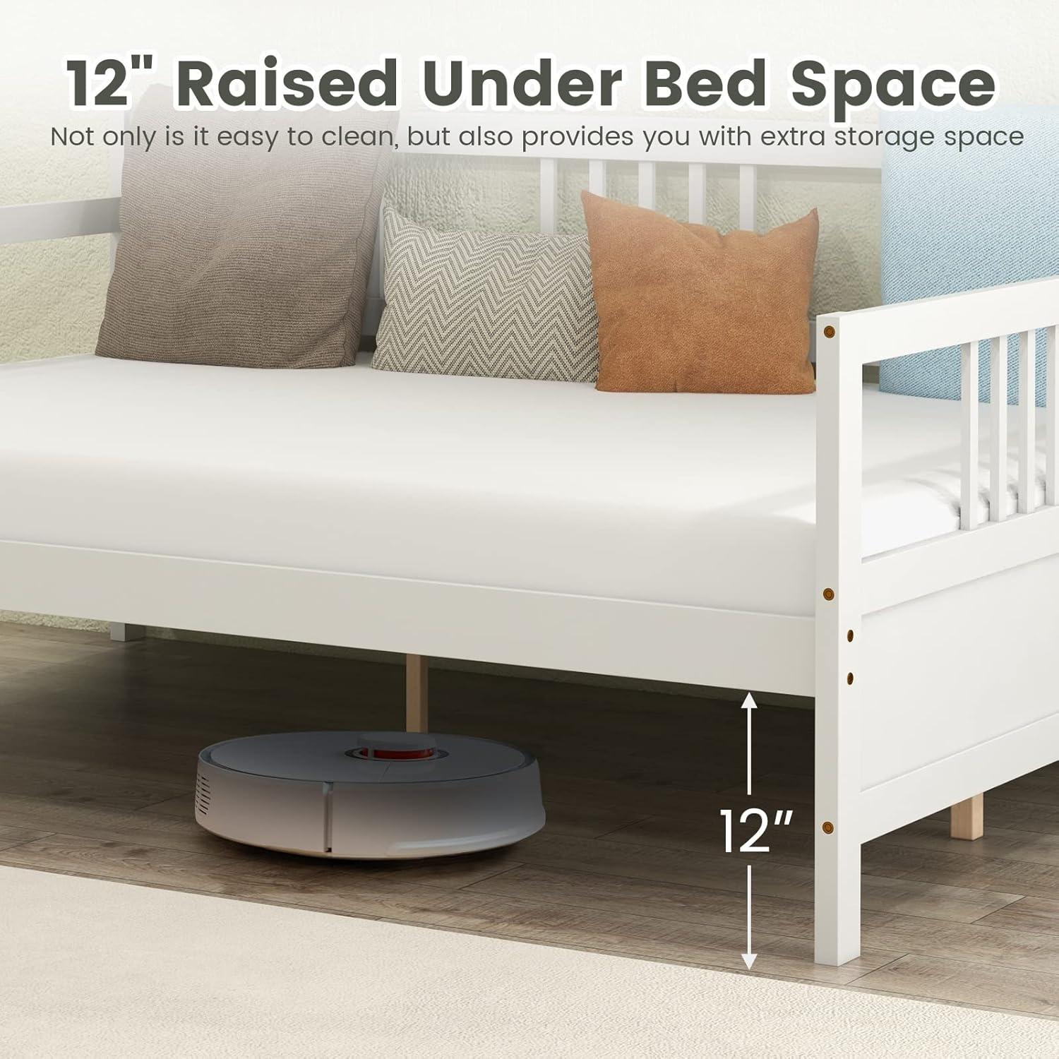 image:imageGiantex Twin Daybed Frame Wooden Sofa Bed Guest Bed with Rails amp Wood Slat Support Dualuse Twin Size Platform Bed Frame for Living Room Bedroom No Box Spring Needed CherryWhite
