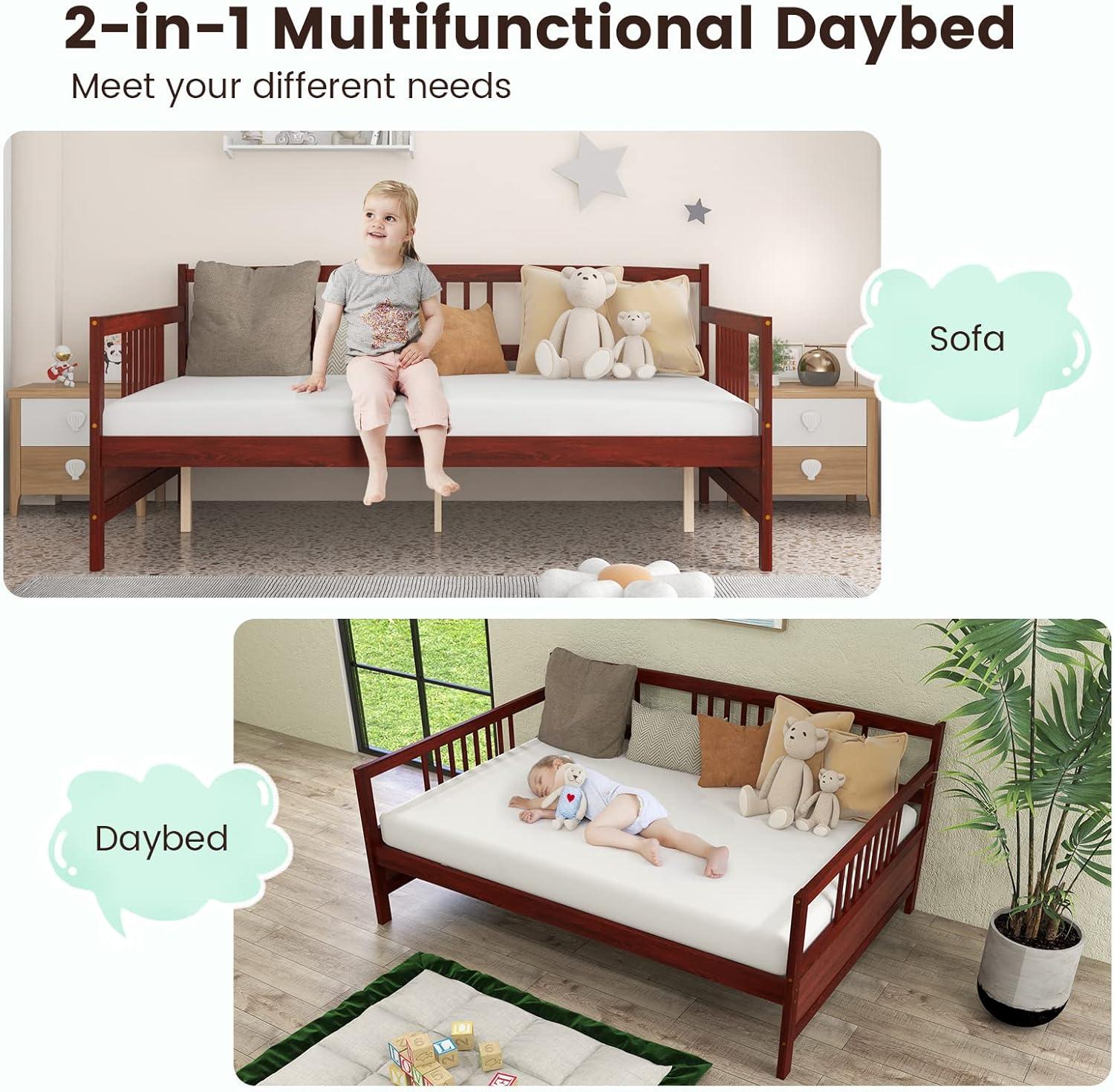 image:imageGiantex Twin Daybed Frame Wooden Sofa Bed Guest Bed with Rails amp Wood Slat Support Dualuse Twin Size Platform Bed Frame for Living Room Bedroom No Box Spring Needed CherryCherry