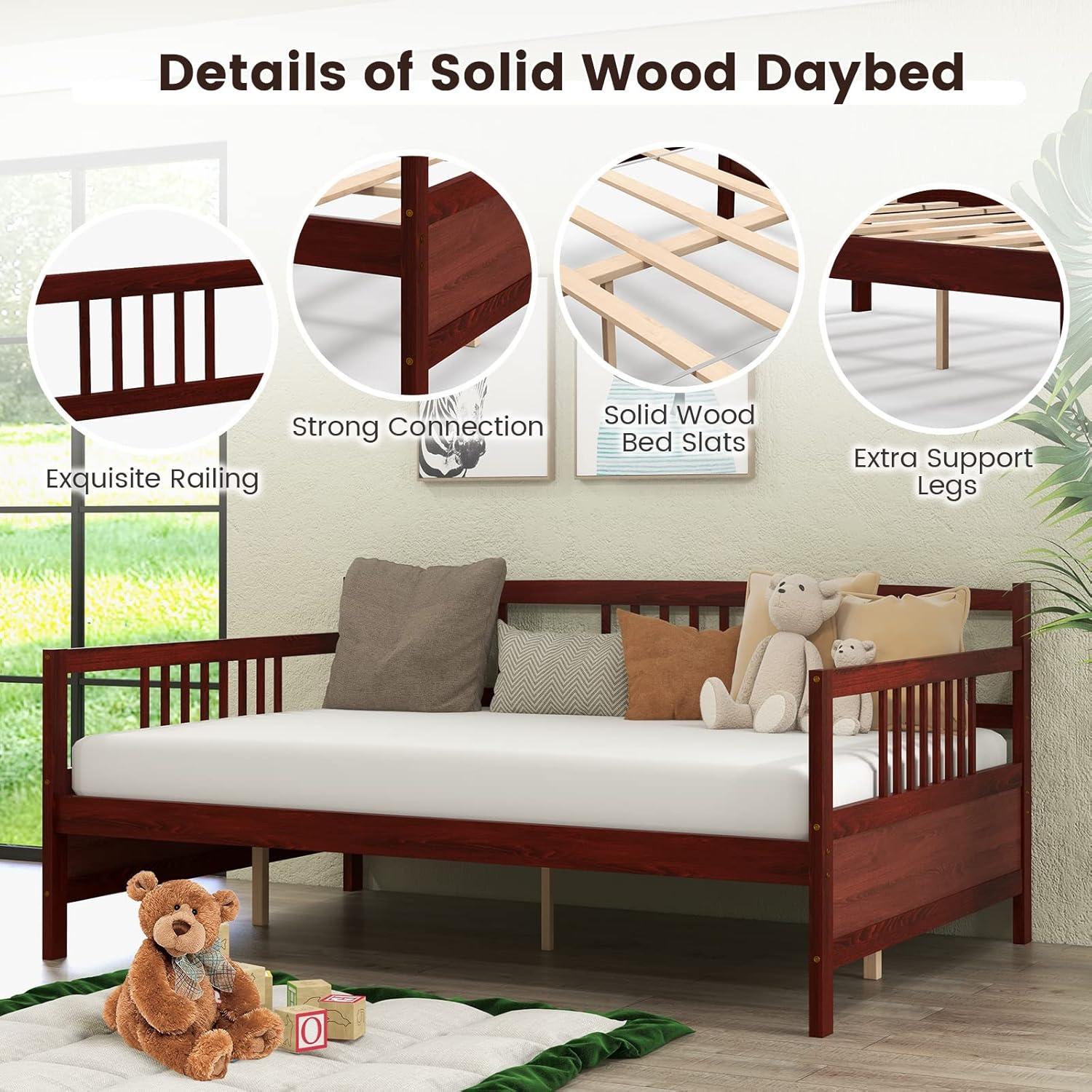image:imageGiantex Twin Daybed Frame Wooden Sofa Bed Guest Bed with Rails amp Wood Slat Support Dualuse Twin Size Platform Bed Frame for Living Room Bedroom No Box Spring Needed CherryCherry