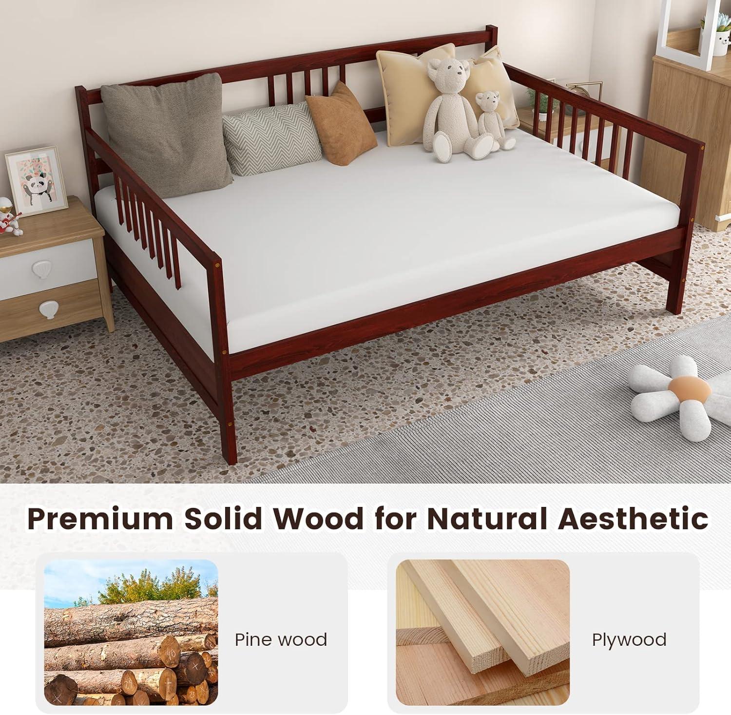 image:imageGiantex Twin Daybed Frame Wooden Sofa Bed Guest Bed with Rails amp Wood Slat Support Dualuse Twin Size Platform Bed Frame for Living Room Bedroom No Box Spring Needed CherryCherry